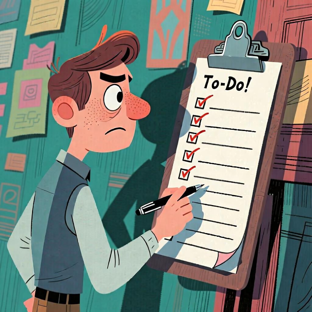 A person looking at a long to-do list with a determined expression, showing the idea of having to do something.