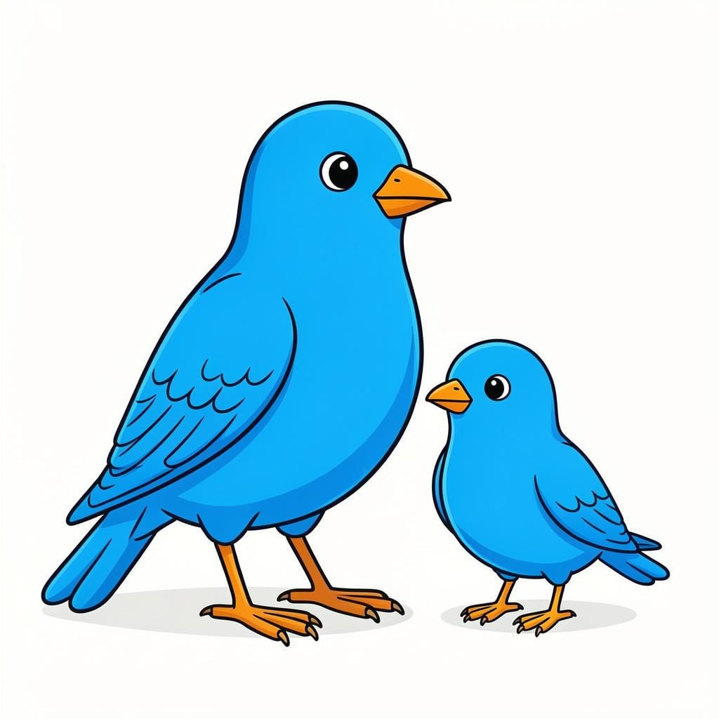 A parent bird and a baby bird sharing the exact same unique feather patterns.