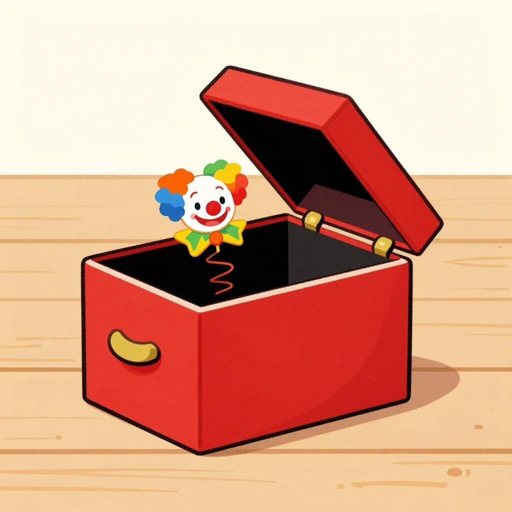 Un jouet boîte à surprise coloré s'ouvrant de manière inattendue.