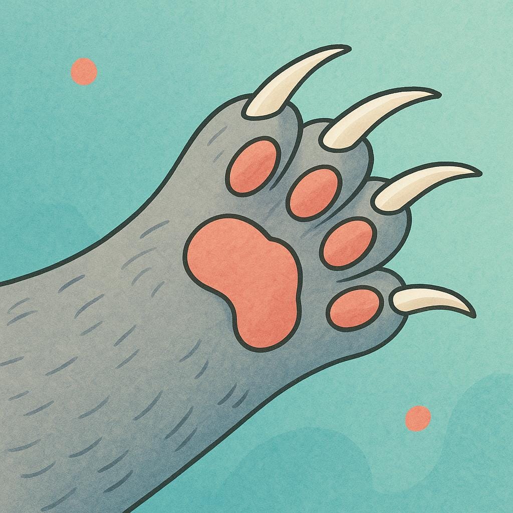 トラやライオンのような大きな動物の足が、鋭く湾曲した爪を伸ばしているシンプルなイラスト。
