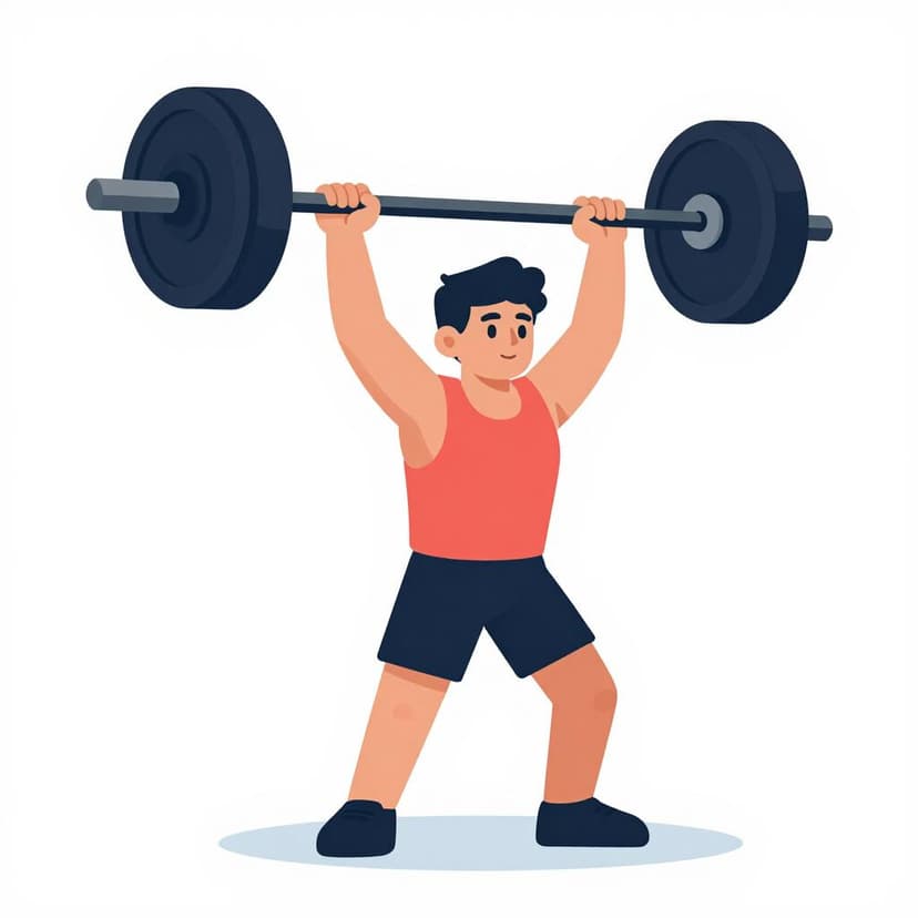 A person lifting a heavy barbell in a simple gym setting.