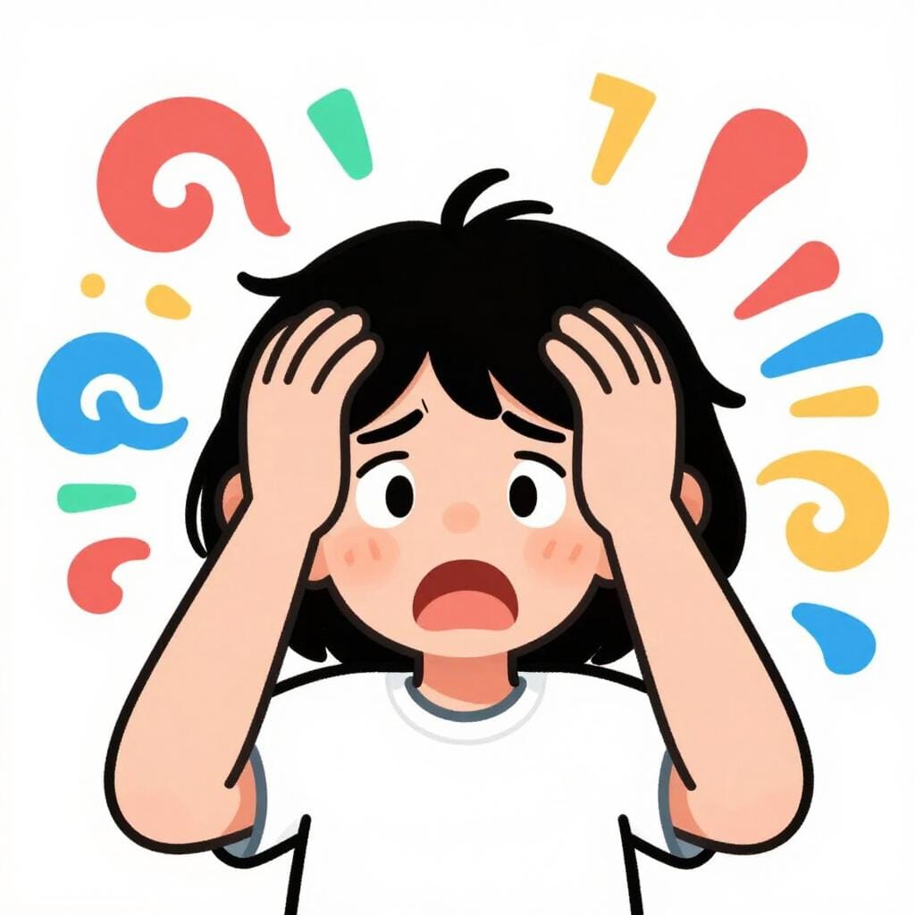 A person with wide eyes and hands on their head looking overwhelmed with emotion.