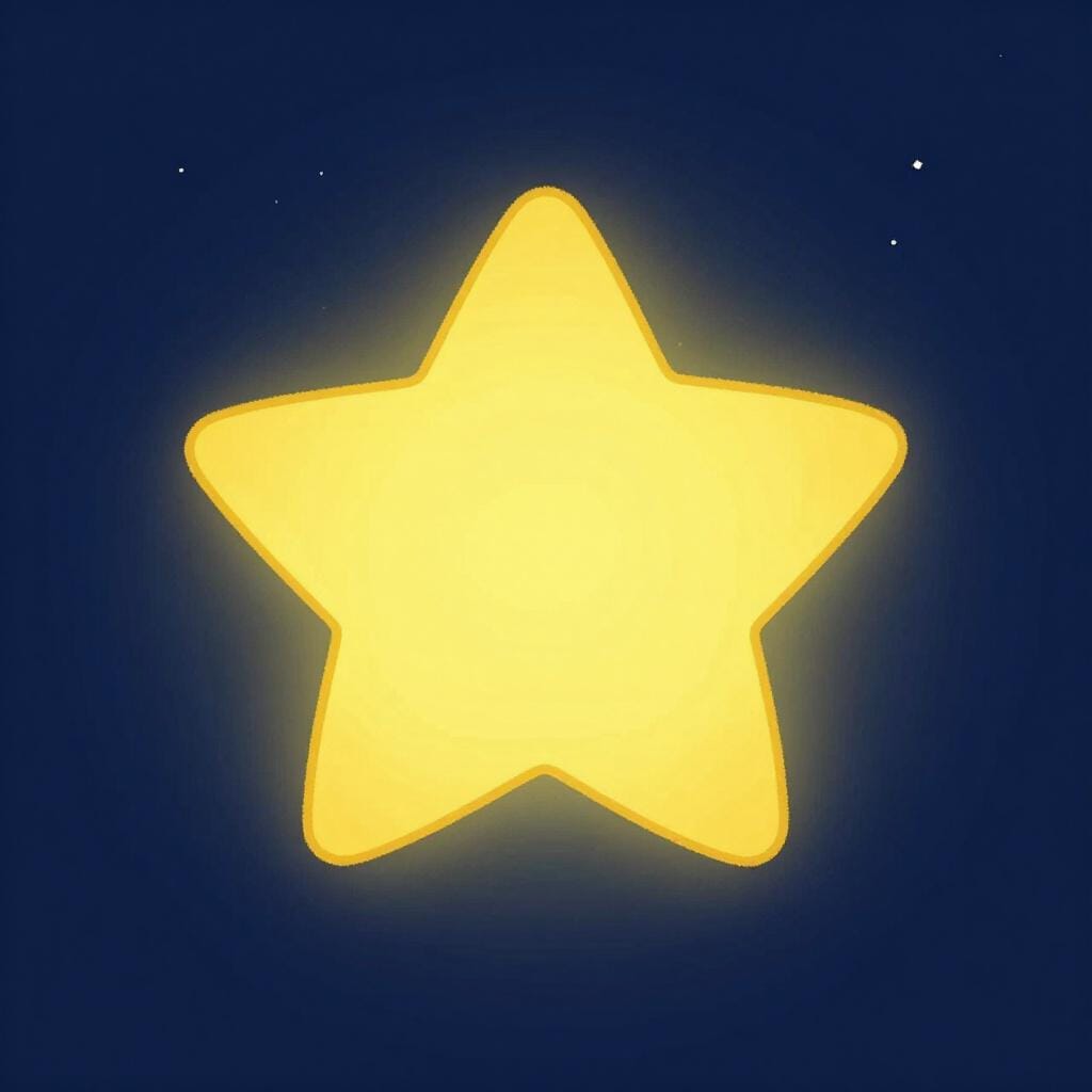 A large, bright yellow star shining clearly against a dark blue nighttime sky.