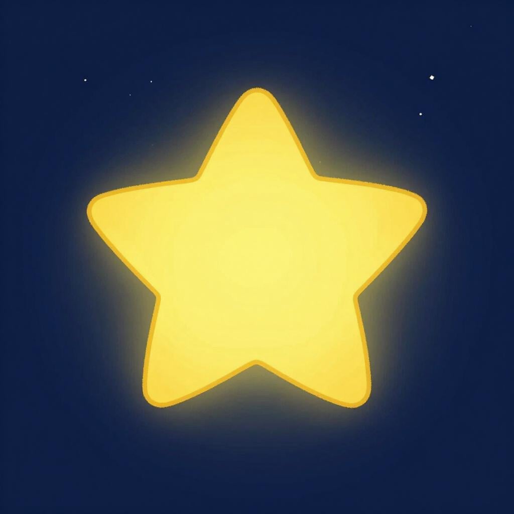 A large, bright yellow star shining clearly against a dark blue nighttime sky.
