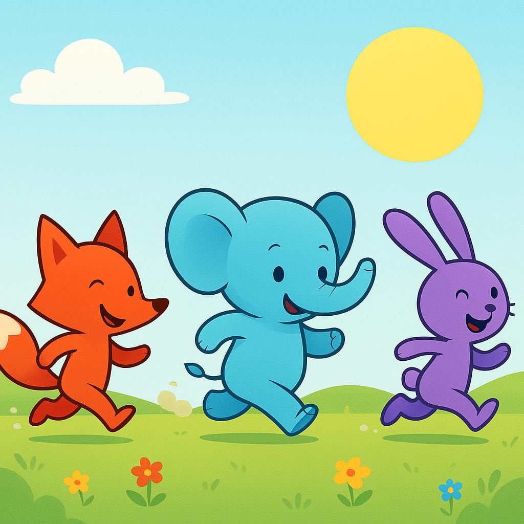 A vibrant, exaggerated cartoon scene featuring a smiling blue cat character waving enthusiastically.