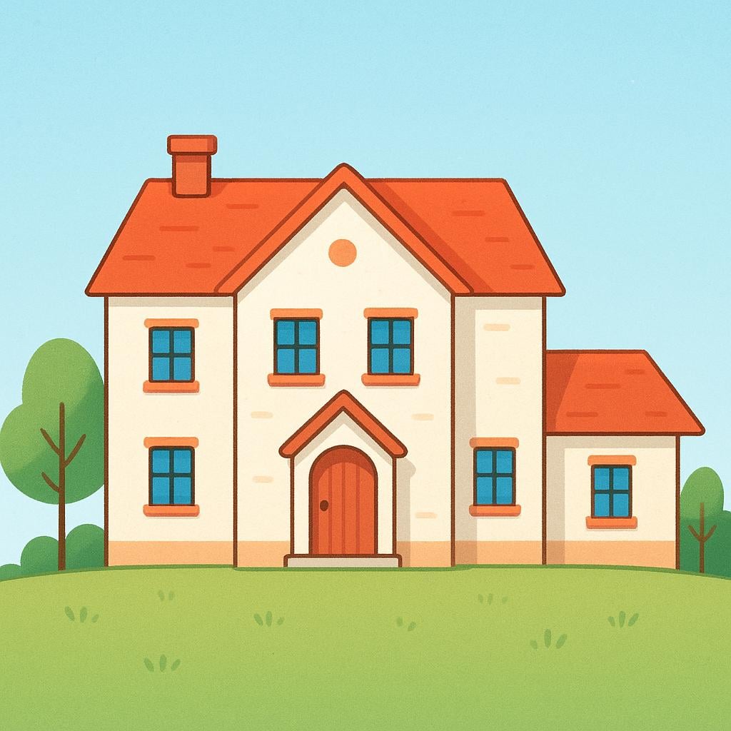 A simplified, colorful drawing of a large building with a clearly defined side section extending outwards, representing the wing of the structure.