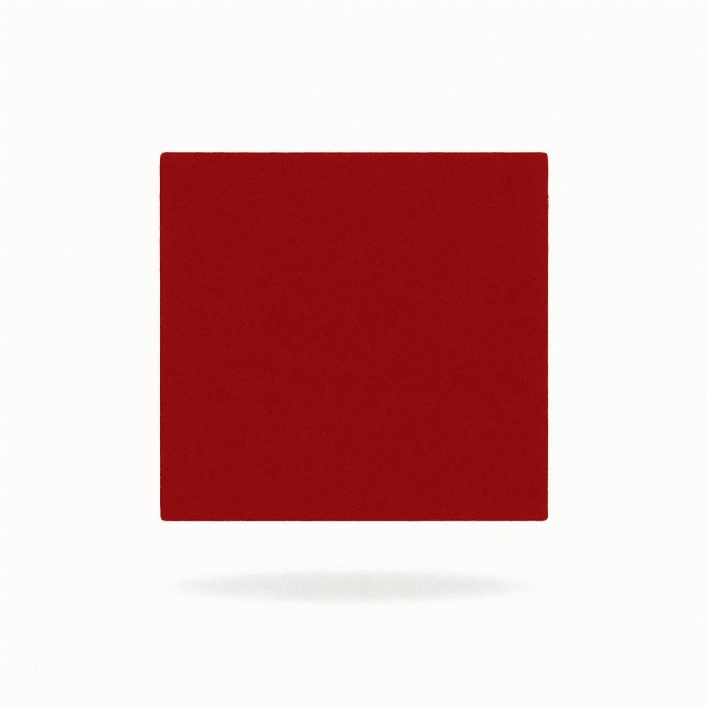 A solid, vibrant square block of pure red color floating in a white space.