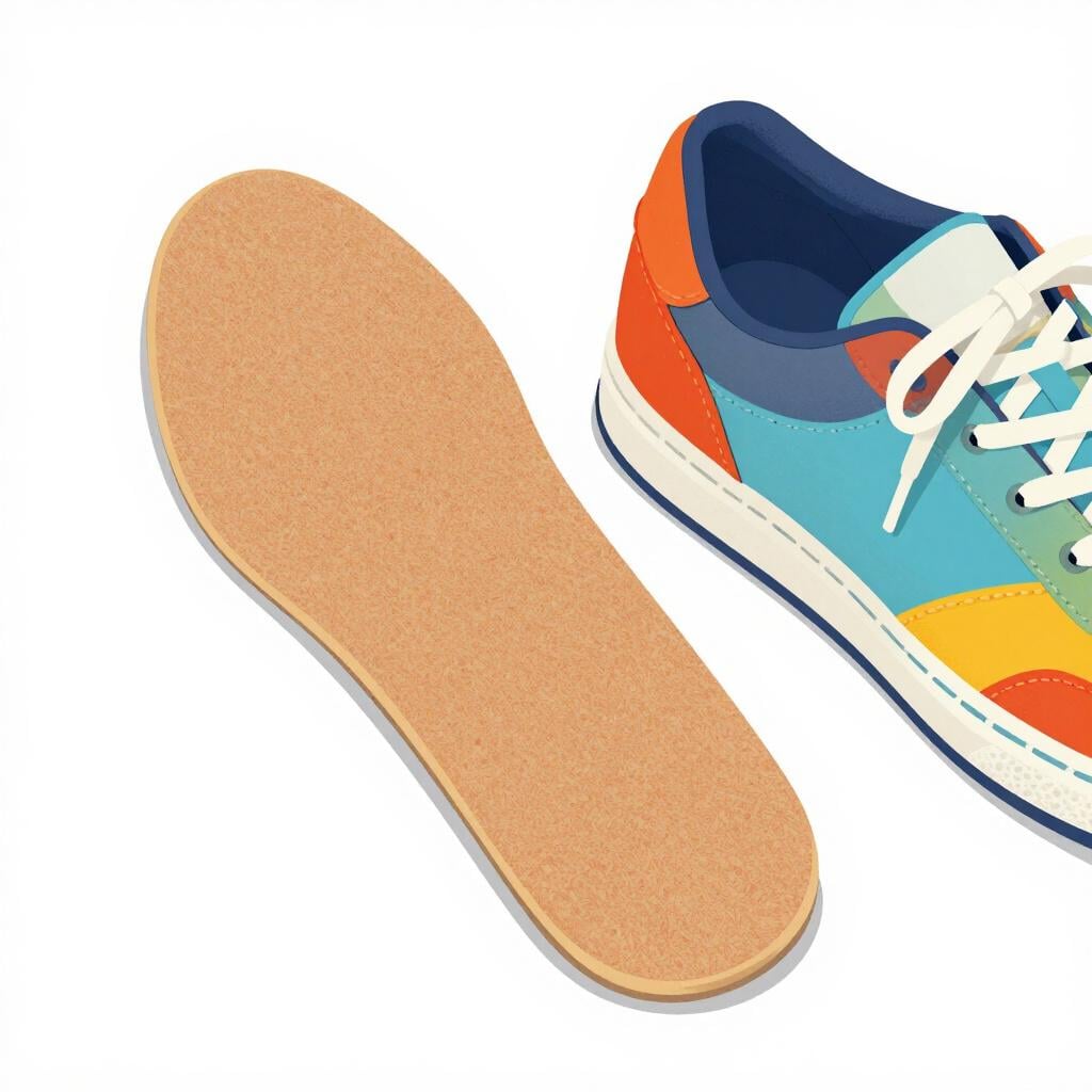 A soft, cushioned foam insert shaped like a foot, placed next to a sneaker.