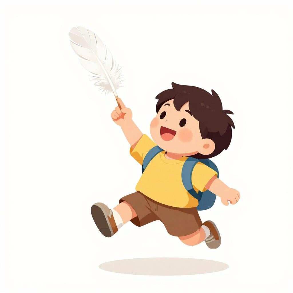 A child easily lifting a single feather with one finger.
