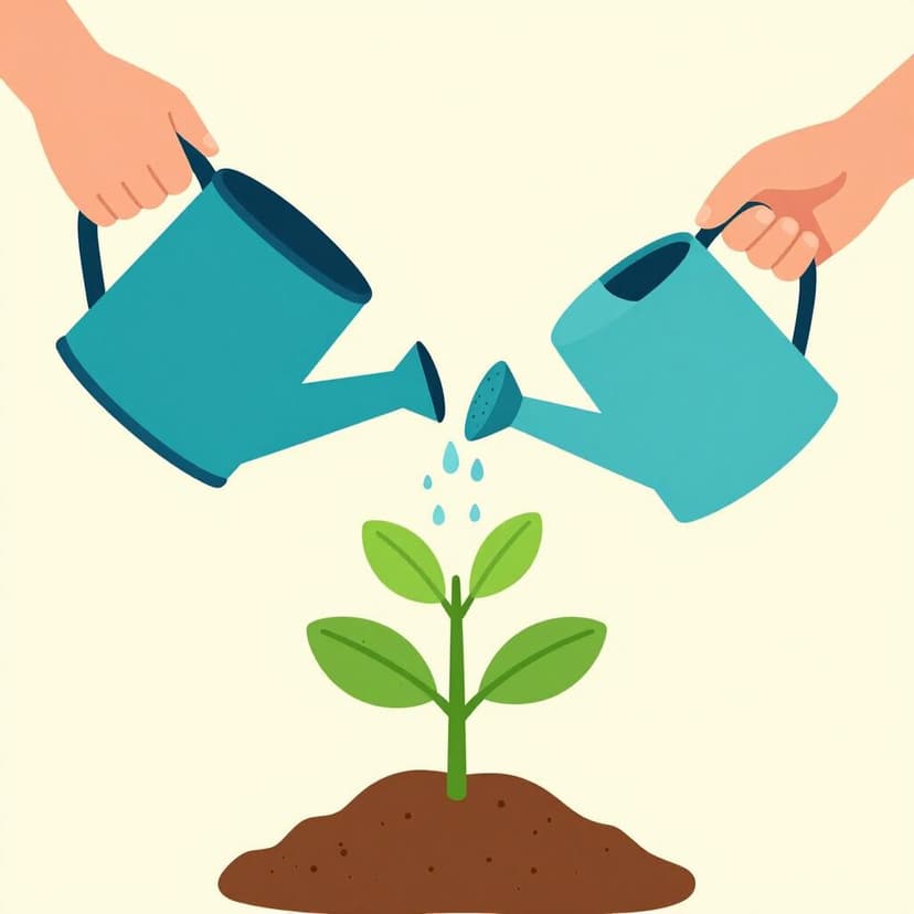 A gardener watering a small green sprout, helping it grow taller and stronger.