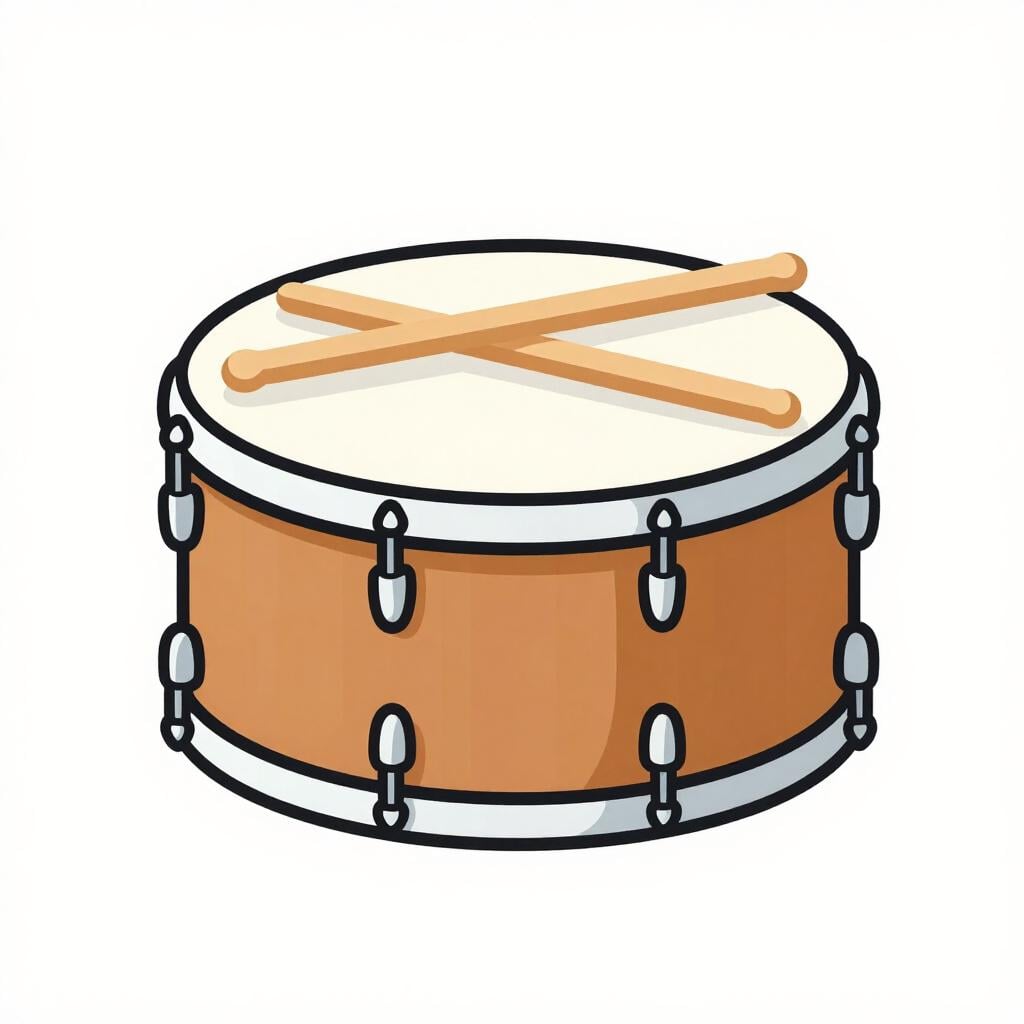 Un tambour en bois classique avec deux baguettes posées dessus.