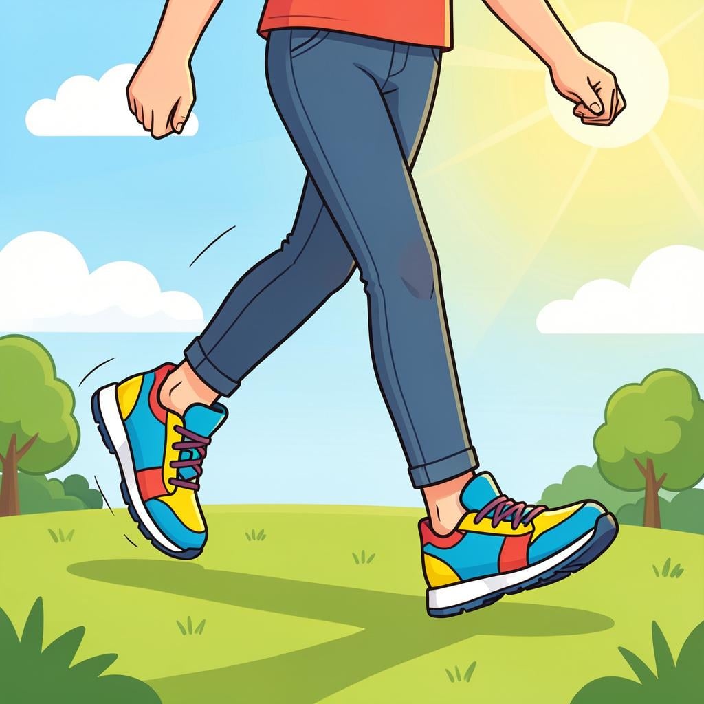 A person tied their shoelaces and is stepping forward with energy to start a journey.