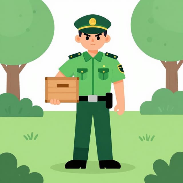 A park official in a uniform holding a wooden box that has been taken away as an act of authority.