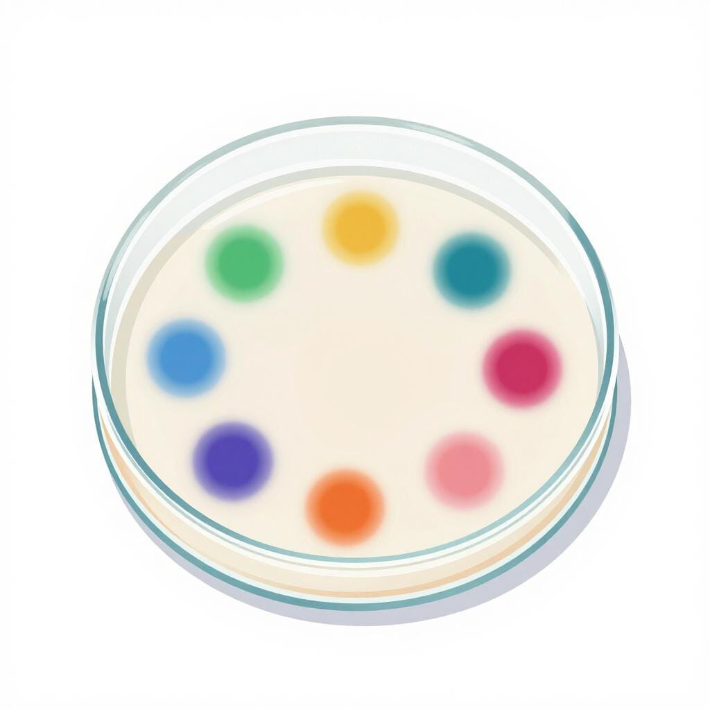 Une boîte de Pétri contenant des motifs circulaires colorés représentant la croissance biologique.