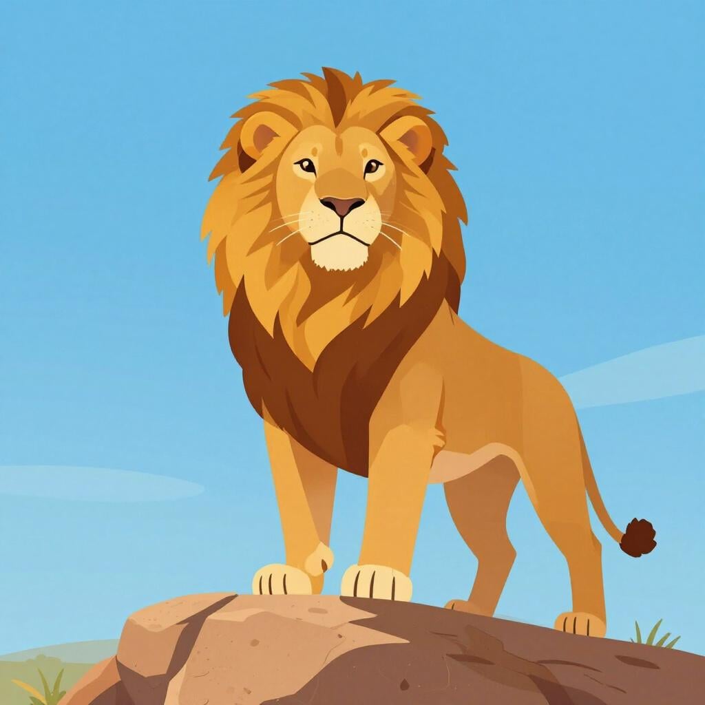 A powerful lion standing tall on a rock, representing strength and authority.