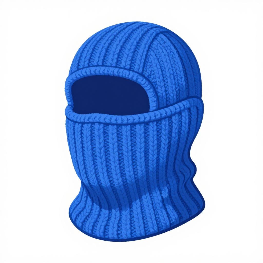Een gebreide wollen bivakmuts die hoofd en nek bedekt, met een opening voor het gezicht.