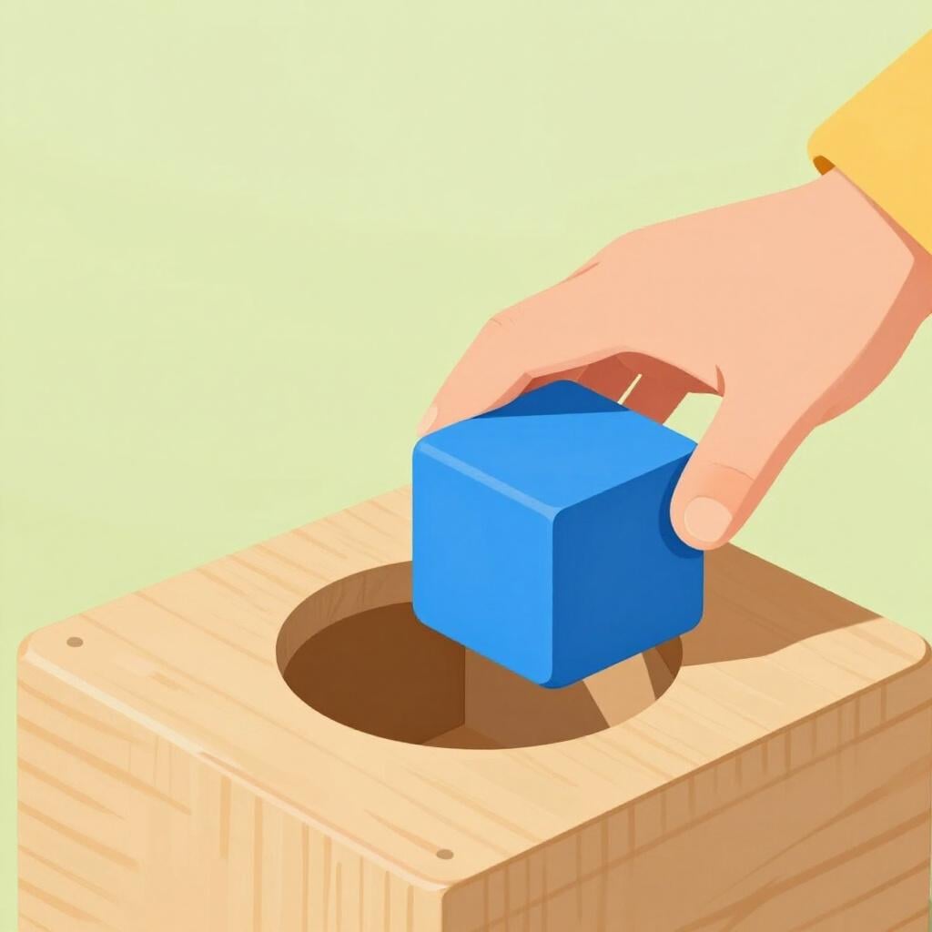 Un enfant essayant de mettre un bloc carré dans un trou rond.