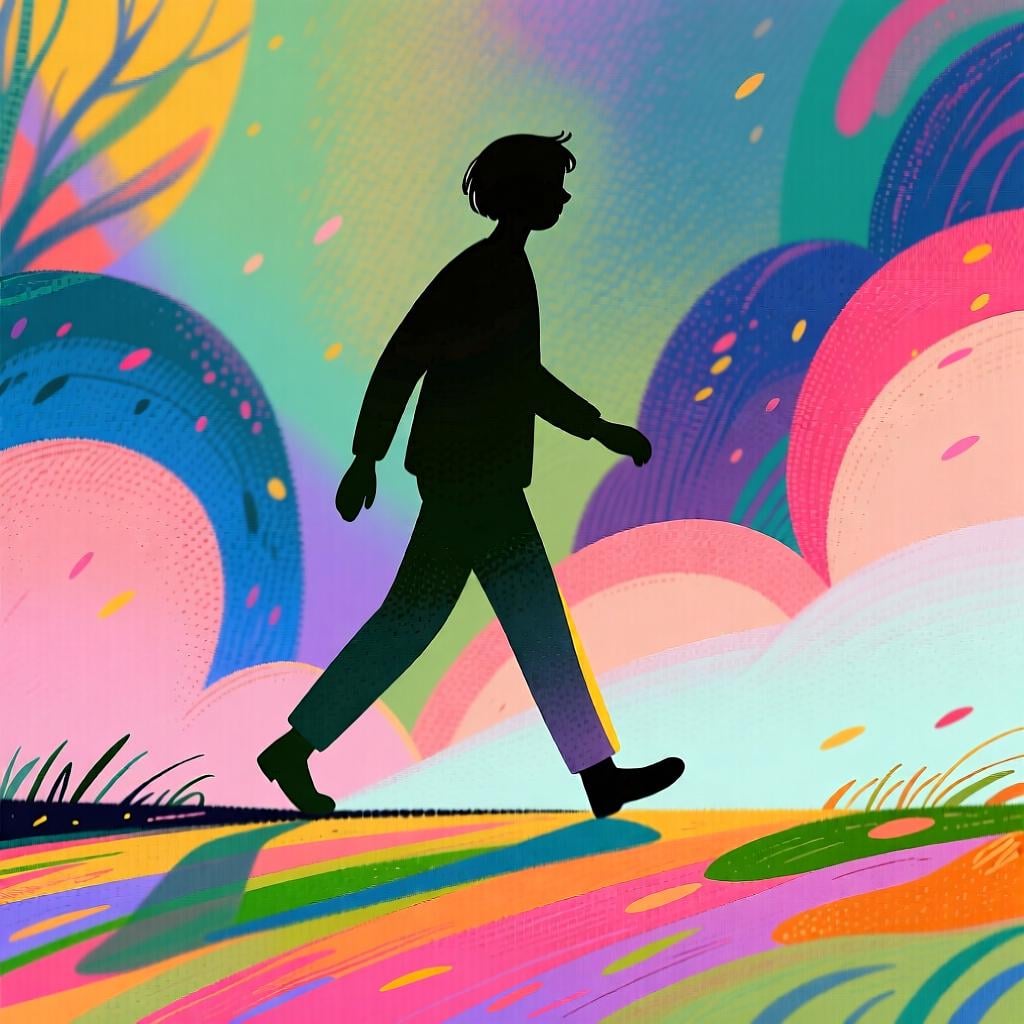 A simple silhouette of a person taking a clear, forward step, indicating walking motion.