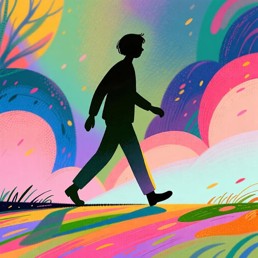 A simple silhouette of a person taking a clear, forward step, indicating walking motion.