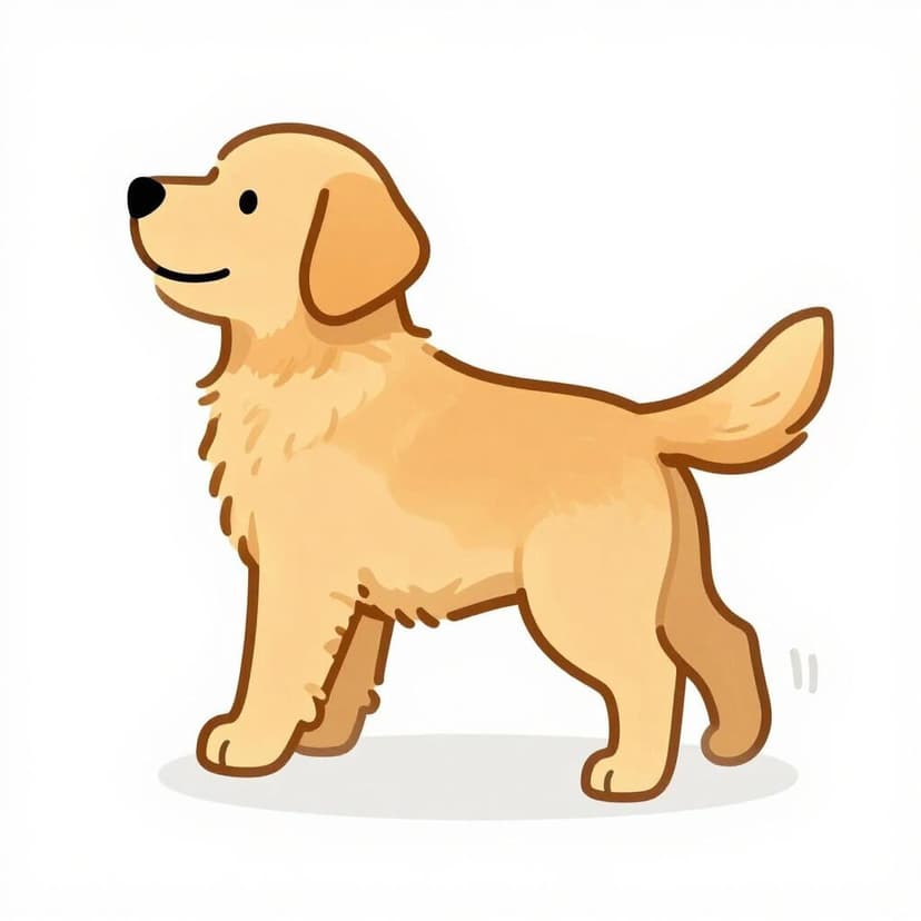 A happy dog with a blurry, moving tail indicating it is wagging.