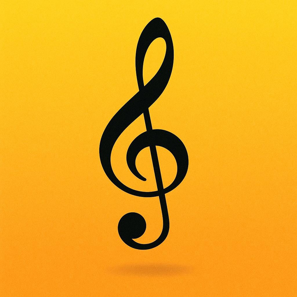 A large, distinct black treble clef symbol floating against a bright background.