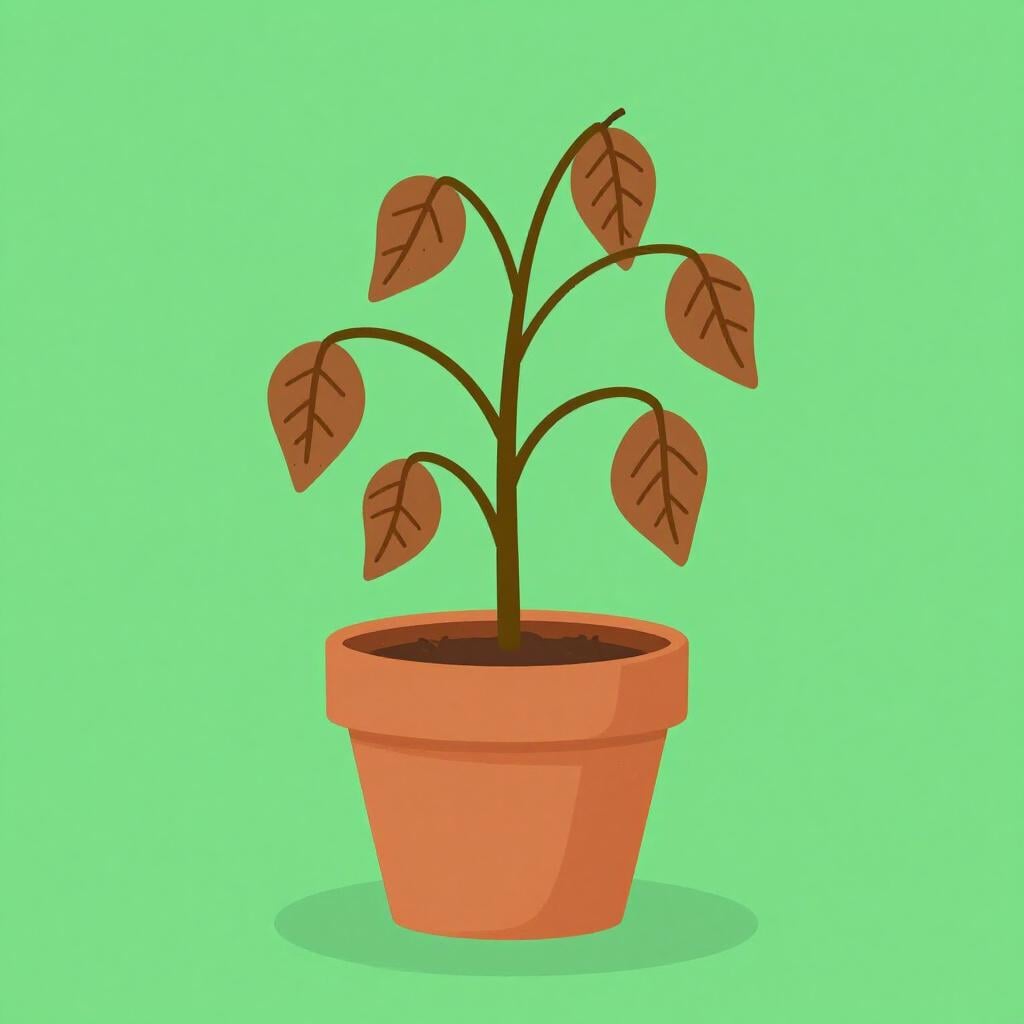 A wilted, drooping plant in a pot looking weak and unhealthy.