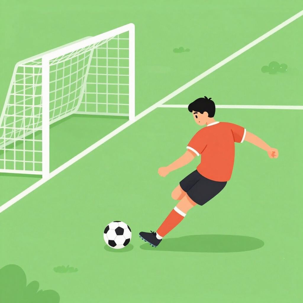 Ein Fußballspieler, der einen Ball vom Spielfeldrand in den mittleren Bereich schießt.