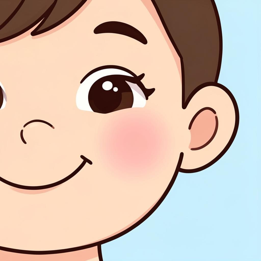 A close-up of a smiling child's face focusing on a soft, rosy cheek.