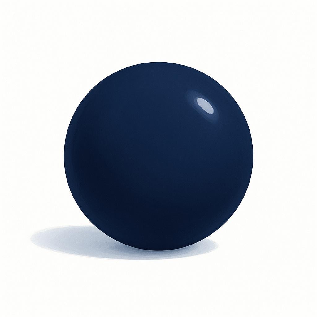 A solid, perfectly round sphere colored a deep navy blue, resting on a neutral background.
