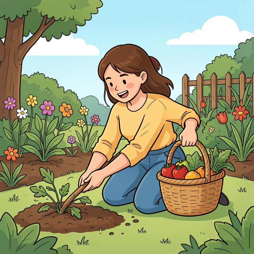 A woman diligently tending to a lush vegetable garden, pulling weeds and caring for plants.