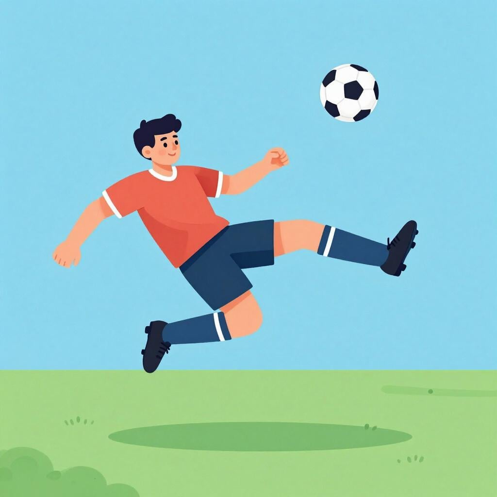 A soccer player in mid-air performing a horizontal kick with legs crossed like scissors to hit a soccer ball.