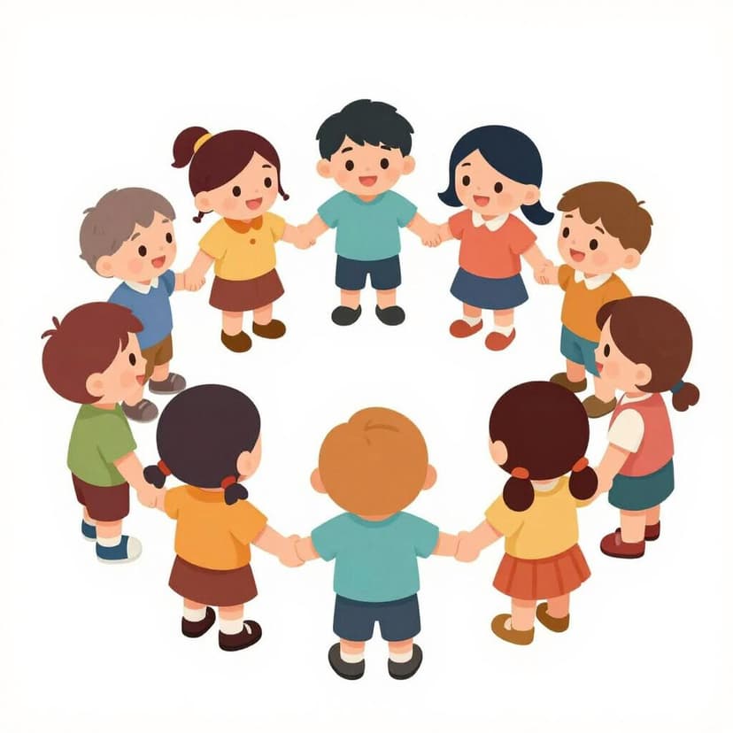 A child being invited by a group of friends to join a circle of play.