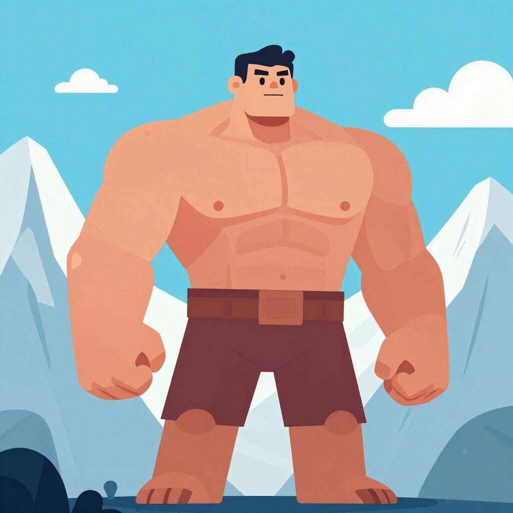 Un géant imposant et puissant de la mythologie grecque se tenant parmi des sommets montagneux.