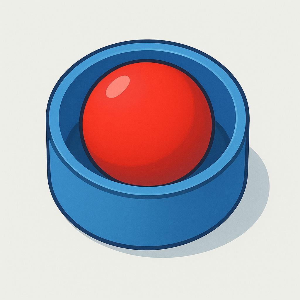 A small, round, red ball resting perfectly inside a slightly larger, round, blue cup, demonstrating a perfect fit by capacity.