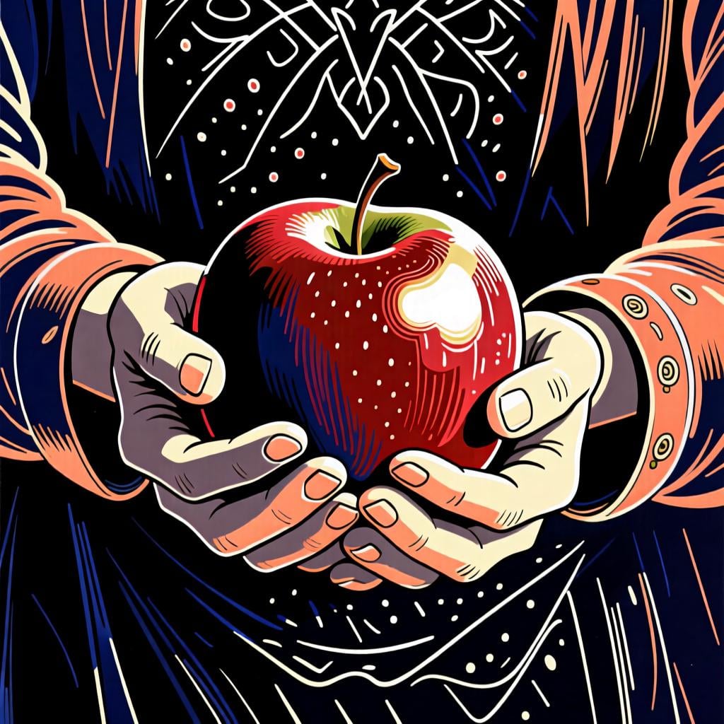 A person holding a bright red apple in their hand, representing the concept of having or possessing something.