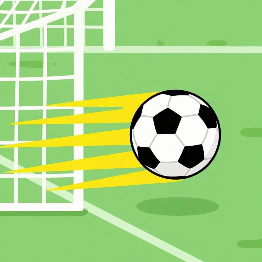 Un pallone da calcio che si muove molto velocemente con linee di movimento che lo seguono mentre entra in una rete.