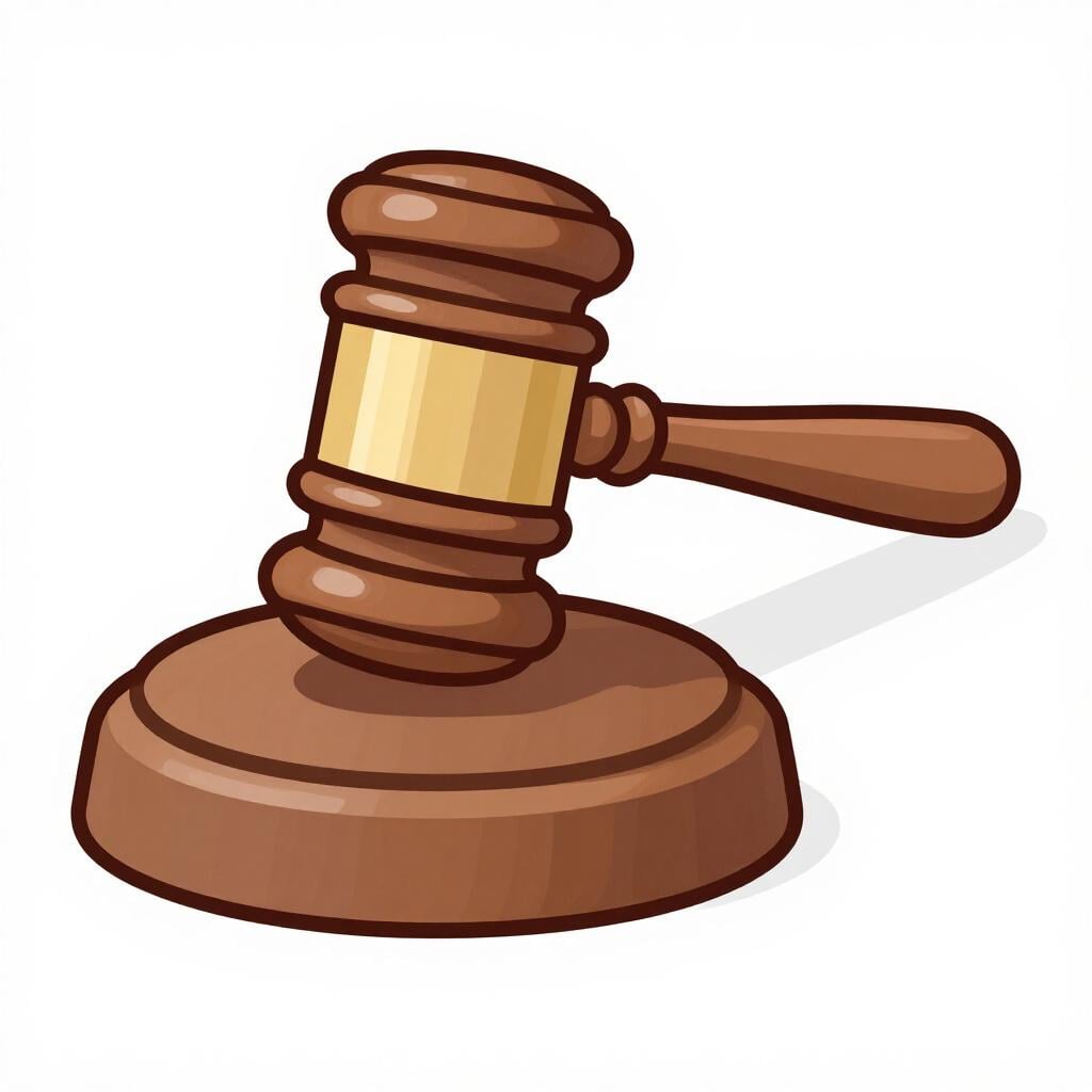 A wooden judge's gavel resting on a solid block against a clean background.