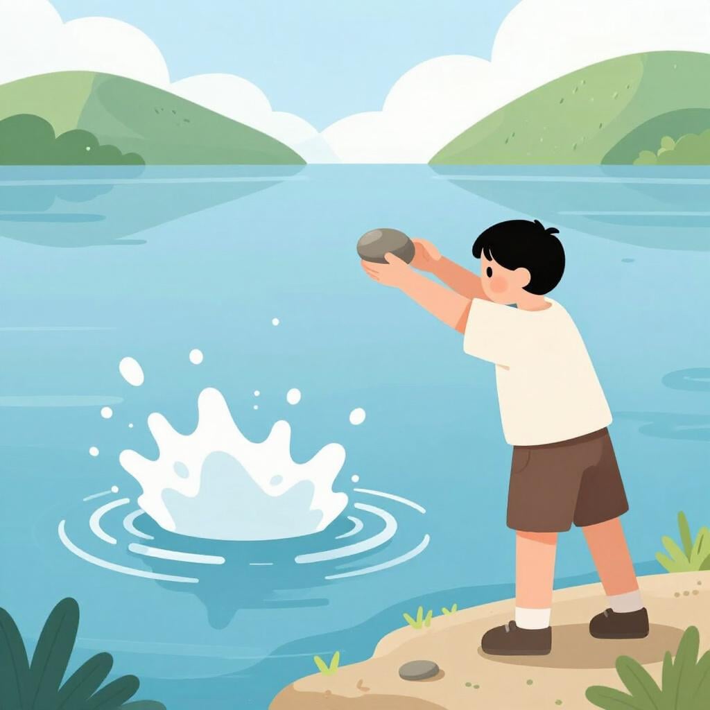 A person throwing a stone into a lake with a large splash.