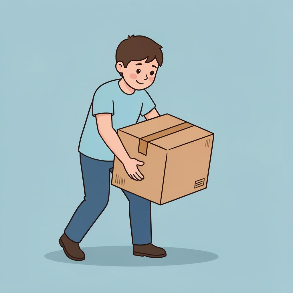 A person holding a large brown cardboard box with both hands.