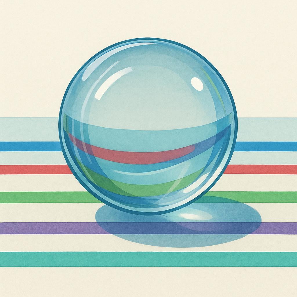 A perfectly transparent glass sphere resting on a checkered surface, allowing the pattern to be seen clearly through the sphere.