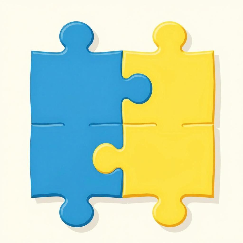 Deux pièces de puzzle colorées s'emboîtant parfaitement.
