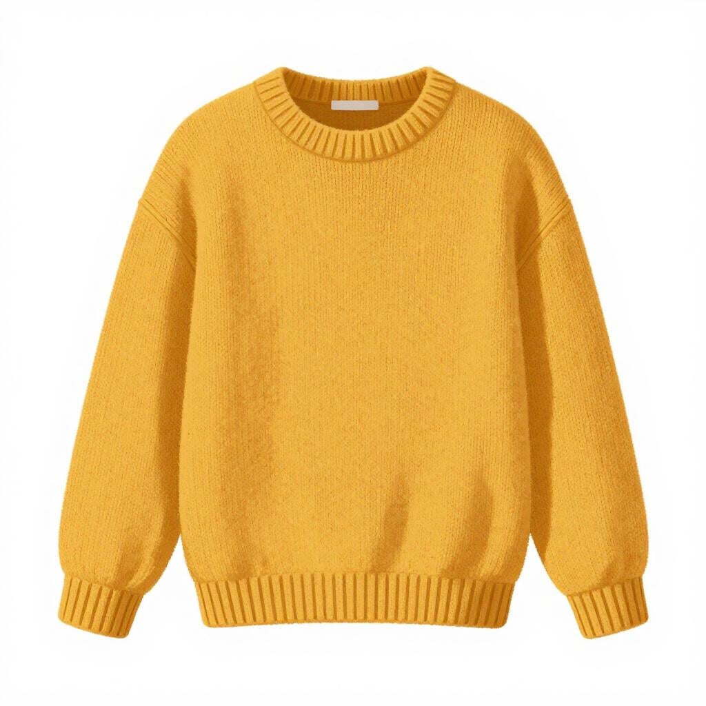 A cozy knitted sweater in a deep mustard yellow color.