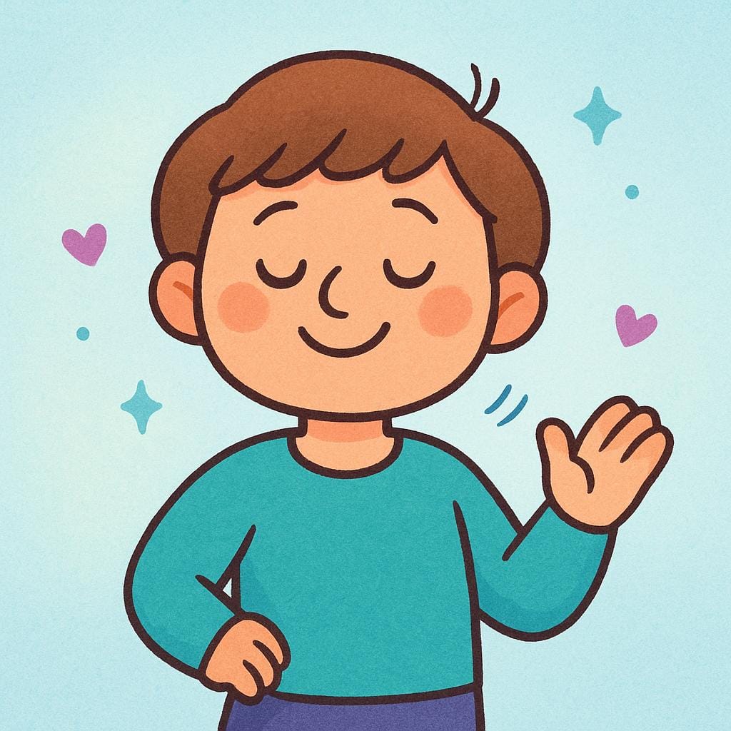 Un personaggio dei cartoni animati amichevole con un ampio sorriso che annuisce, indicando accordo o conferma.