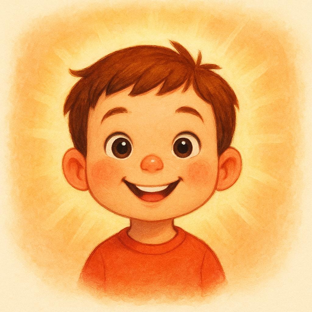A close-up of a happy child's face with rosy cheeks, surrounded by a soft, warm, golden aura, symbolizing health and vitality.