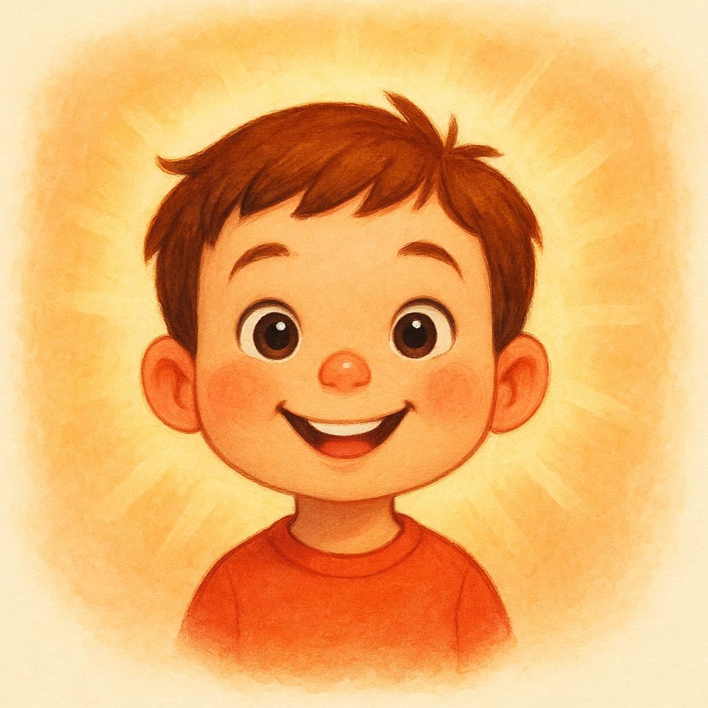 A close-up of a happy child's face with rosy cheeks, surrounded by a soft, warm, golden aura, symbolizing health and vitality.