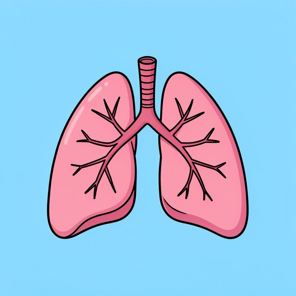 A colorful illustration of a pair of pink human lungs.