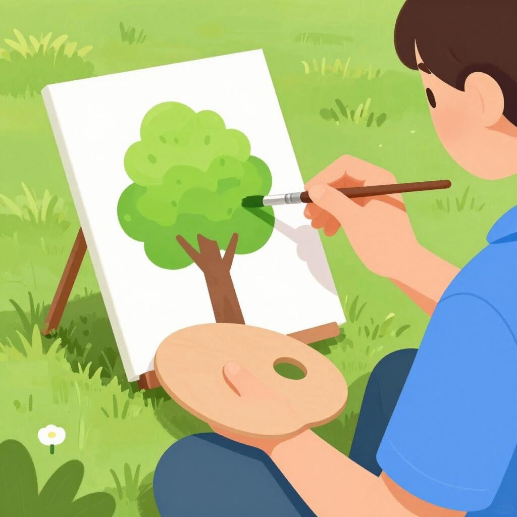 A person sitting on a park bench, focused on painting a picture on a canvas.