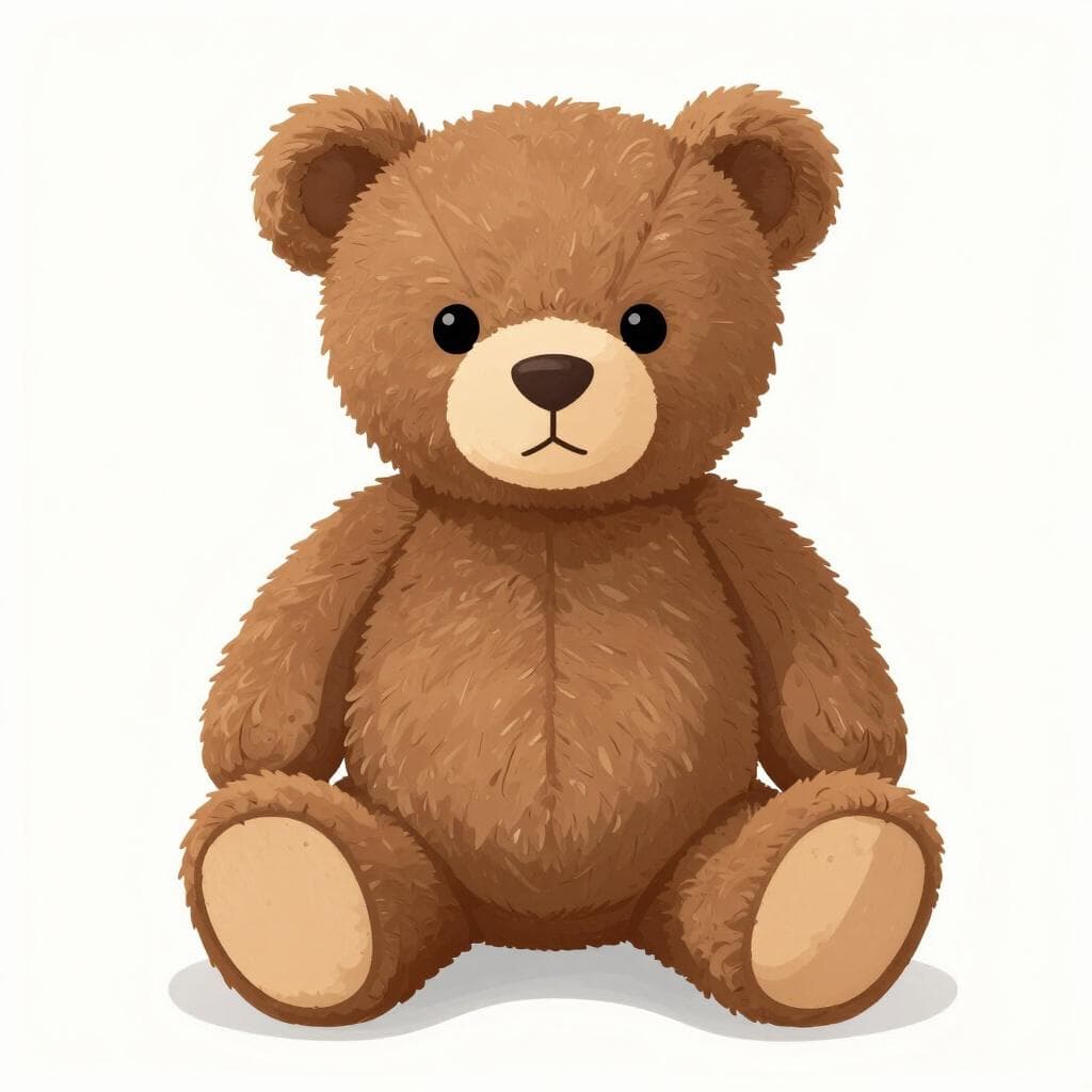 Een zachte, pluizige bruine teddybeer die rechtop zit.