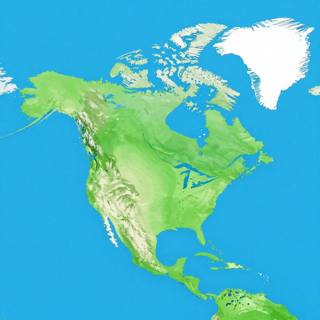 Eine bunte Karte des Kontinents Nordamerika, die das von blauem Ozean umgebene Land zeigt.