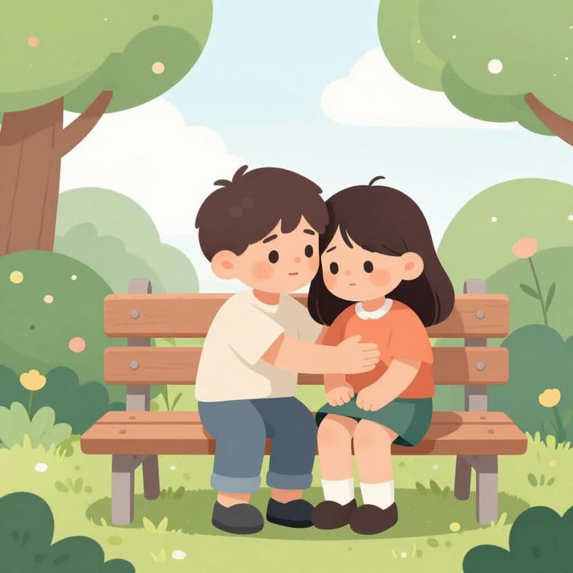 Een vriendelijk kind dat zijn arm om een huilende vriend legt om hem beter te laten voelen.